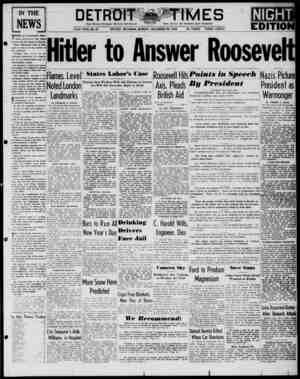 Detroit Evening Times Newspaper December 30, 1940 kapağı