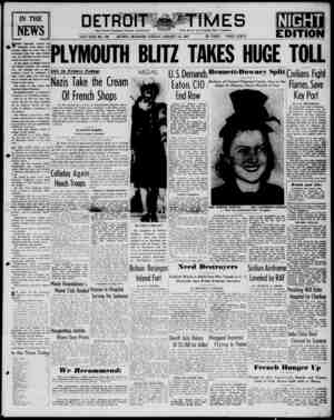 Detroit Evening Times Newspaper January 14, 1941 kapağı