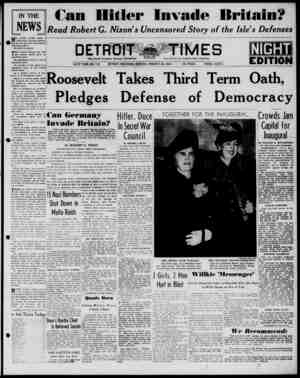 Detroit Evening Times Newspaper January 20, 1941 kapağı