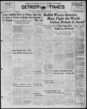 Detroit Evening Times Newspaper January 26, 1941 kapağı