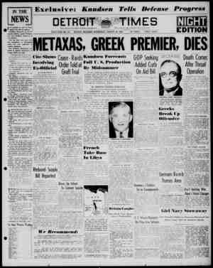 Detroit Evening Times Newspaper January 29, 1941 kapağı