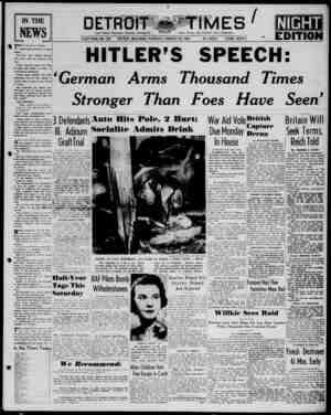 Detroit Evening Times Newspaper January 30, 1941 kapağı