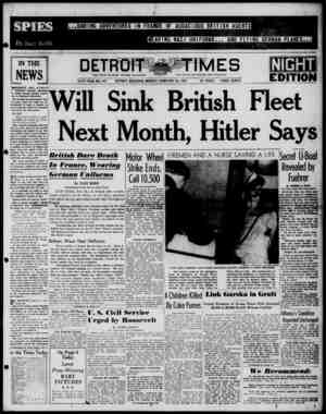 Detroit Evening Times Newspaper February 24, 1941 kapağı