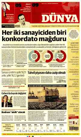  TARIMI DESTEKLERSEK TÜRKİYE'NİN CARİ AÇIĞI KAPANIR Her iki sanayiciden biri konkordato mağduru Anadolu'nun önemli üretim...