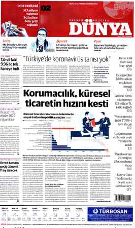  2019 VERİLERİ Satış Mc Donald's, Birleşik Xı; j Holding'e devredildi SAYFA/10 3 YILSONRA Tahvil faizi 9.96 ile tek haneye...