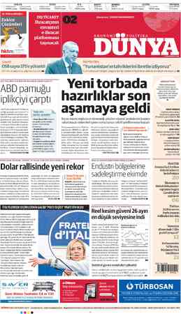  DOLAR EURO W TCMBSatış(dün) Serbest Piyasa(dün) 'TCMBSatış(dün) 184598 (184033) / 184400 (184110) 17.8229 (17.9755) Serbest