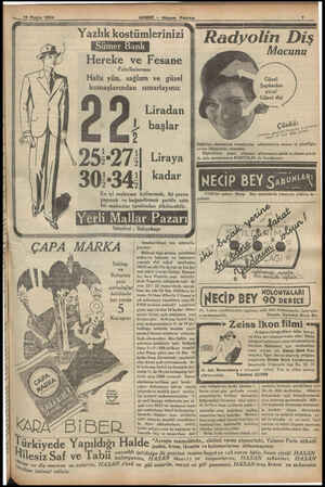  16 Mayıs 1934 HABER — Akşam Postası Radyolin Diş Yazlık kostümlerinizi Macunu Hereke ve Fesane Fabrikalarının Halis yün,...