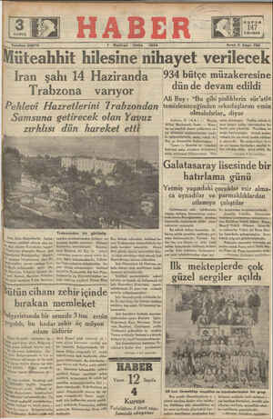 Haber Gazetesi 1 Haziran 1934 kapağı