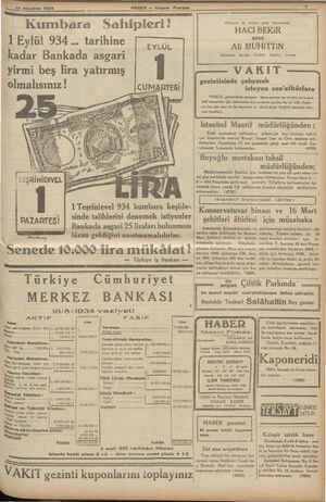    Üa n ağustce 1983 HARER — Akşam Postası Kumbara Sahipleri! 1 Eylül 934... tarihine kadar Bankada asgari yirmi beş lira...