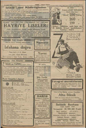  15 Eylül 1934 İstiklâl Lisesi Müdüflüğünden: HABER — Akşam Postası | — lik, Orta ve Lise kısımlarına kız ve erkek leyli...