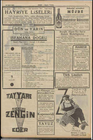    26 Eylül 1934 Kız -Erkek Ana — ilk — Orta — Lise kısımlarını havi HABER — Akşam Postası Lıyn- Nehar' HAYRiYE LiSELERi Fatih