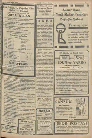  Ğ 13 birinci teşrin 1934 | Faik Sabri beyin Coğrafya Atlas, HABER — Akşam Postası — Öz Türkçe ilk roman Savaştan Barışa — ea
