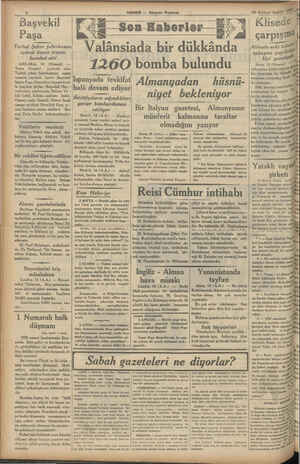    Başyikil Paşa Turhal Şeker fabrikasını açmak üzere trenle hareket etti ANKARA, 18 (Hususi) Yarm (bugün) O açılacak olan...