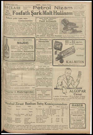  1 z Kine teşrin 1934 HABER — Akşam Postası SAÇLARI : -" Betrol Nizam : cökmemek we, Fosfatlı Şark Malt Hulâsası:::—- Zönunlll