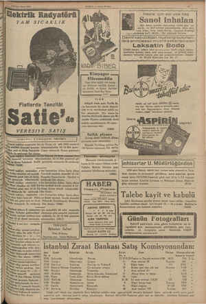               Birinci kânun 1934 İltlektrik Radyatörü | HABER — Akşam Postasi - | TAM SICAKLIK © | | mn Kimyager Hüsameddin