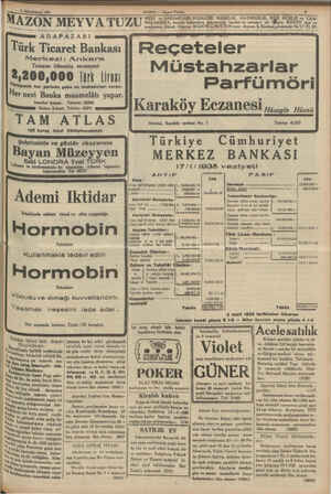    22 İkincikânun 1935 MAZON MEYVA TUZÜU HABER — Akşam Postası ADAPAZARI Türk Ticaret Bankası Merkezi: Ankara Tamamı ödenmiş