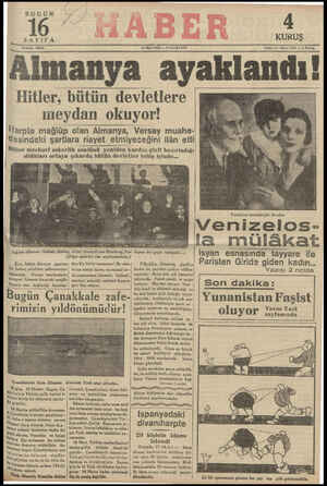 18 Mart 1935 « PAZAR'T Mıııanya ayaklandı' Hitler, bütün devletlere p 