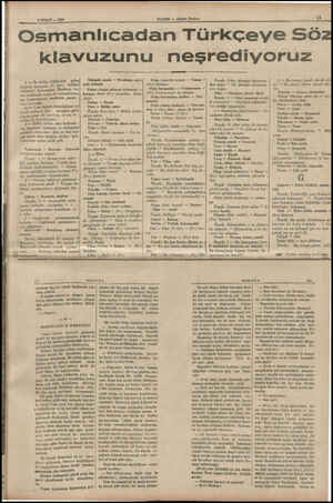  8 NİSAN —- 1935 i Osmanlıcadan Türkçeye HABER Akşam Postası — dü l Söz klavuzunu neşrediyoruz — Öz türkçe köklerden — gelen
