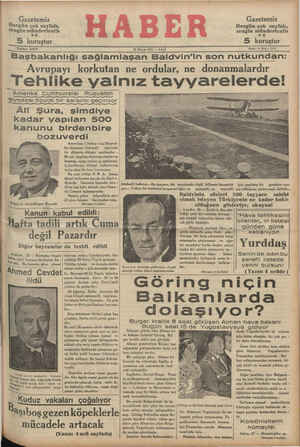    Gazetemiz Hergün çok sayfalı, Zengin mündericatlı VE 5 kuruştur Telefon: 23872 ea 28 Mayıs 1935 — SALI Başbakanlığı...