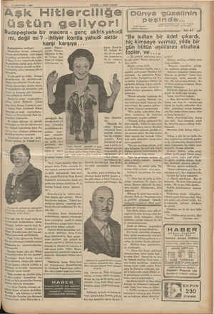  27 AĞUSTOS — 1935 HABER — Akşam Postasi Aşk Hitlerciliğe üstün geliyor! Budapeştede bir macera - genç aktris yahudi mi, değil