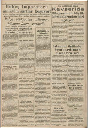  2 HABER — Alısam Postası 10 EYLUL — 1935 Bu pazartesi günü | K ayseride Dünyanın en büyük fabrikalarından biri Habeş...