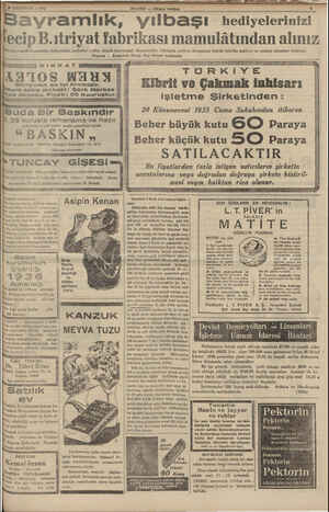  m İLKK ANUN — 1935 HABER — Alsam postağı Sayramlık, yılbaşı hediyelerinizi iecip B.ıtriyat fabrikası mamulâtından alınız Yet
