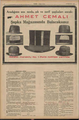    İİ 28 İLKKANUN — 1985 -— — KAŞ aşama Aradığınız son moda, şık ve zarif şapkaları ancak: ir Şapka Mağazasında Bulacaksınız