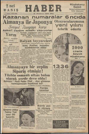  Müsabakamız Başladı Birinci sayfamızdaki izahı okuyunuz 2 nci BASIŞ HAB 8 Kuruş. EE Karaş, Telefon e BS m 31 ilkkânun 1935