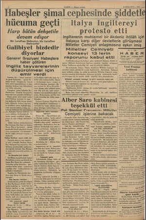    HABER — Akşam postası 25 SONKAÂNUN — 1936 Habeşler şim şimal cephesinde şiddetle Italya İngiltereyi protesto etti...
