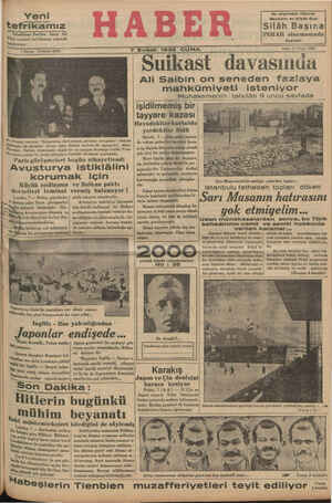 3 Kuruş - Telefon: 29872 — : 7 Şubat 1936 CUMA yı: 468 | Suikast davasmud Ali Saibin on seneden fTazlaya mahkümiyeti isteniyor Muhakemenin tafsilâtı 9 uncu sayfada — 