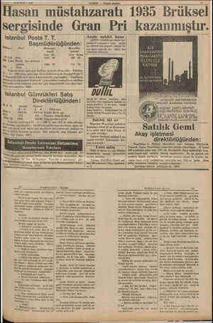  z 10 ŞUBAT — 1936 ————- HABER — Akşam postasr YI Hasan müstahzaratı 1985 Brüksel sergisinde Gran Pri kazanmıştır. Istanbul