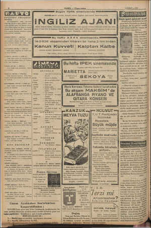  PE AMAR AL Bugün TURK sinemasında “1S ŞUBAT — 1936 O BUGÜNKU PROGRAM İSTANBUL! 18: Tokatiiyandan (nakli, OÇay santi! Telsiz