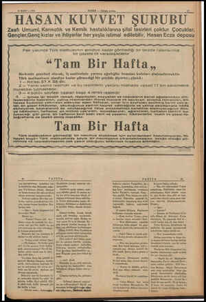  16 MART — 1936 HABER — Alişam postas, a, “HASAN KUVVET ŞURUBU Zaafı Umumi, Kansızlık ve Kemik hastalıklarına şifai tesirleri