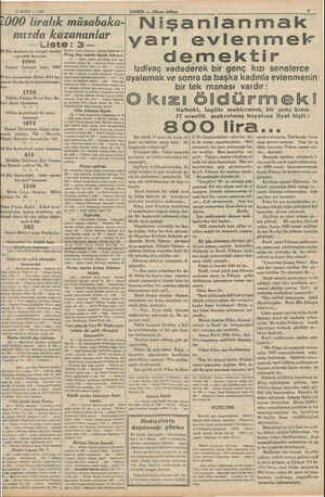  25 MART — 1936 lira kıymetinde Lonjin marka cep saati kazanan 1096 Feyyaz İstanbul » lira kıymetinde Rönar kürk ka- : Beyko