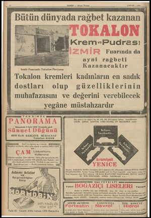  2 EYLÜL — 1938 ütün dünyada rağbet kazanan A EA Krem-Pudrası Fuarında da ayni rağbeti Kazanacakltır Izmir Fuarında Tokalon