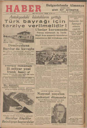    — aa 29 EYLUL 1936 SALI Bulgaristanla Almanya arasında gizli bir a — Yazısı 2 nci sayfada — i | 5 Kuruş » Telefon: 23872