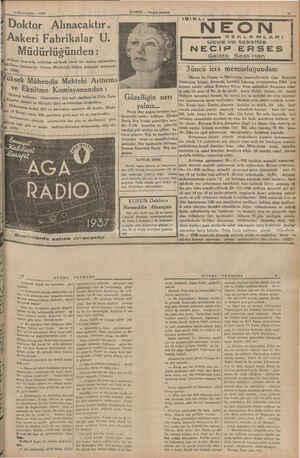  HABER — Akşam postası 16 Birnciteşrin — 1936 # Doktor Alınacaktır. i Askeri Fabrikalar U. Müdürlüğünden: em civarda istihdam