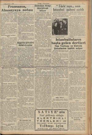  24 Birincikânun — 1936 “Fransanın, Almanyaya notası (Baş tarafı 1 incide) vaş çekilmekte olduklarını, Almanların İse boyuna