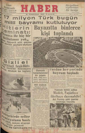  31 ikincikânun 1937 PAZAR niyön Türk buğün” Ii bayramı kutluluyor Miklarim gBPavazıltta hinlarca 