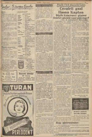     26 MART — 1937 Tahar « Sinema ADYO 80 şan dans eusfklel, 1980 spor eleri, Eşref Şefik, 20 Türk musiki 20,30 Örer Rett...