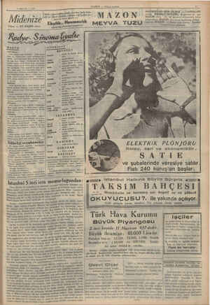  14 MAYIS — 1937 Midenize Dikkat ve İYİ HAZIM ediniz. Çabuk, çiğnemeden Ye! ratlı ve biberli yiyenler RADYO İSTANBUL: 13,20