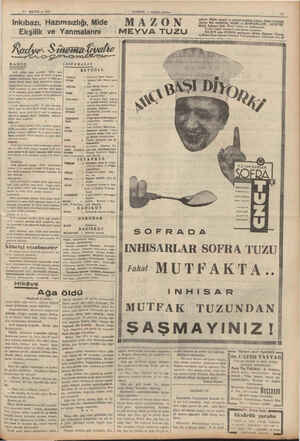  27 MAYIS — 1937 Inkıbazı, Hazımsızlığı, Mide Ekşilik ve Yanmalarını ali HABER — Akşam posta», 15 MAZON MEYVA TUZU MAZ....