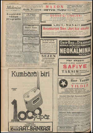  30 3 AĞUSTOS — 1937 Mini Dikkat ve IYİ HAZIM ediniz. nkü | mi 1 E ugünk radyo programı İSSAABUL ratlı ve biberli çiğnemeden