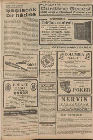    1 HABER — Aksum Bostan 26 NTSAN — 1934 ÇAGLAYAN Güzemürdü yarın akşam Dürdane Gecesi Milli revü ve Naamet Elmasriyye...