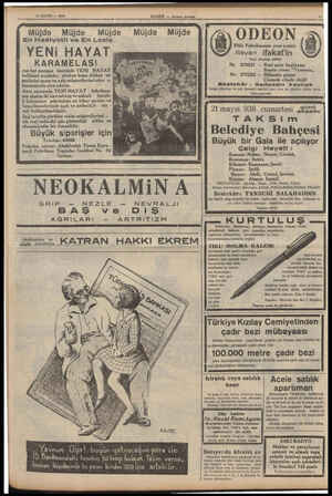  19 MAYIS — 1938 HABER — Aksam postası Müjde Müjde Müjde En Hasiyetli ve En Leziz YENi HAYAT, KARAMEL ASI nın her parçası...