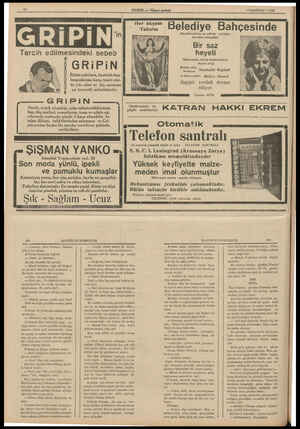  7 HAZİRAN — 1938 Tercih edilmesindeki sebeb | GRiPiN A | Bütün ağrılara, hastalık baş- langıçlarına karşı tesiri yüz- de yüz