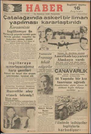 14 Temmuz 1938 Pe s rnl: Çatalağzında askeribir Iıman ' yapılması kararlaştırıldı | Karaaenıza/e z - Karadenizde — #f >esee U 
