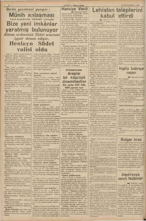  > , / 10 . Berlin gazeteleri yazıyor : Münih anlaşması Yeni hedeflerin istihsali yolunda Bize yeni yaratmış bulunuyor Alman