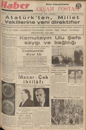  Son Havadisler OO Ml erman — inim — amam, AE Sener 7 Sayer 2023 2 İKİNCİTEŞRİN 1938 ÇARŞAMBA Ni Atatürk'ten, Millet...