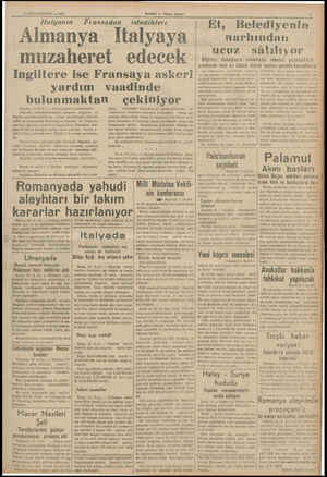  5 BIRINCIKANUN — 1938 va İtalyanın Fransadan  i HABER — Akşam postası stediklerı Almanya Italyaya muzaheret edecek İngiltere